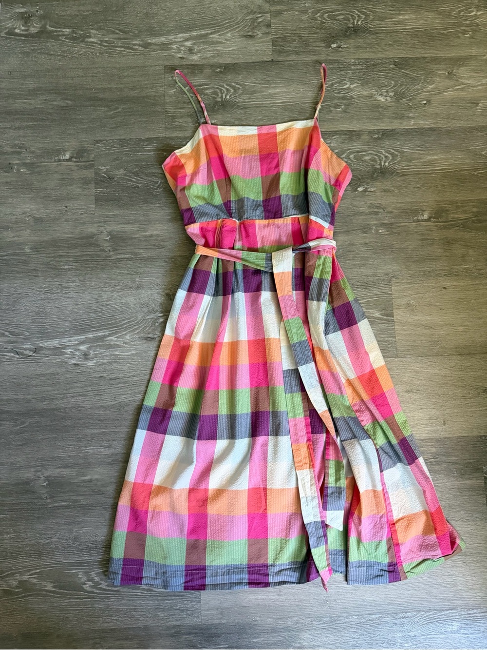 Kate Spade Multicolor Plaid Midi Sundress with Waist Tie